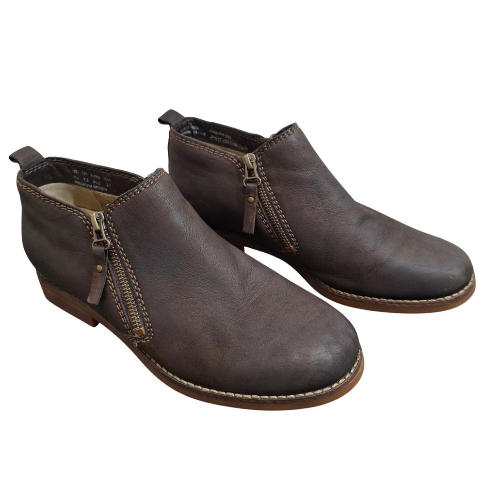 Hush Puppies Women's Size 9.5 Brown Leather Dual Zip Ankle Boots Medium Brown